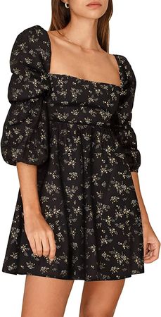 Amazon.com: EXLURA Womens Square Neck Dress Long Puff Sleeve A-Line Casual Short Mini Dress : Clothing, Shoes & Jewelry
