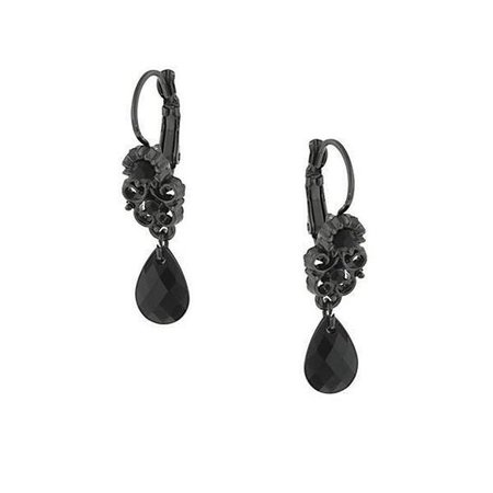 Black-Tone Black Crystal Teardrop Earrings