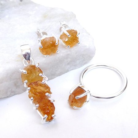 Natural Yellow Citrine Jewelry Sets Raw Citrine Crystal | Etsy
