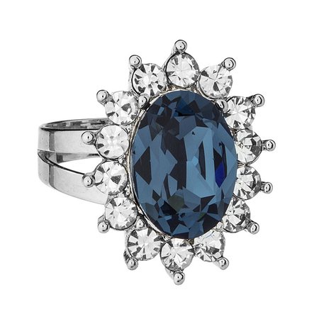 Ring with Montana (Navy) Blue and Clear Swarovski Crystals - Rhodium Plated