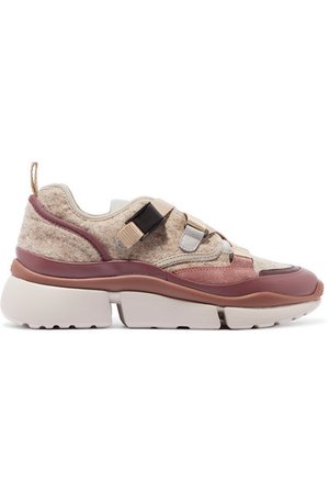 Chloé | Sonnie felt, canvas, suede and leather sneakers | NET-A-PORTER.COM