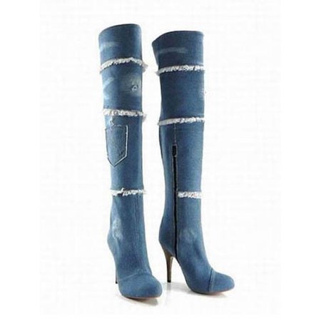 Fashion Collection Gianmarco Lorenzi Denim High Thigh Boots florid style on sale