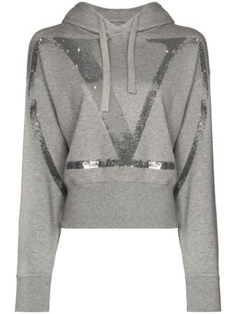 Valentino VLOGO Cropped Sequinned Hoodie - Farfetch