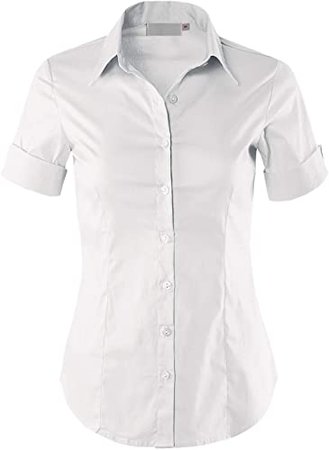 MAYSIX APPAREL Short Sleeve Stretchy Button Down Collar Office Formal Casual Shirt Blouse for Women Fit (XS-3XL) at Amazon Women’s Clothing store