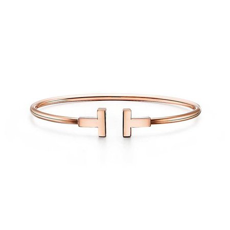 Tiffany T narrow wire bracelet in 18k rose gold, medium. | Tiffany & Co.