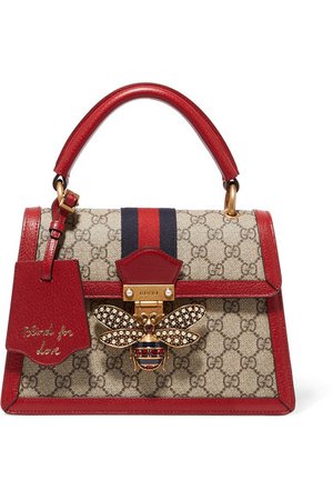 Gucci | Queen Margaret textured leather-trimmed printed coated-canvas tote | NET-A-PORTER.COM