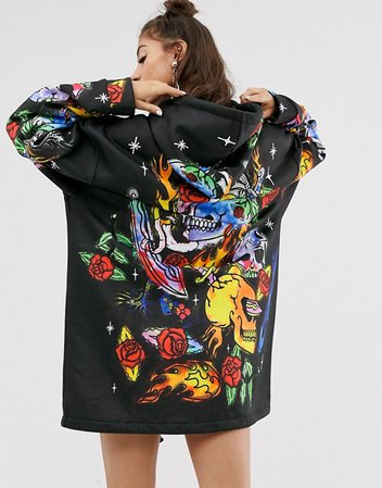 Jaded London oversized hoodie dress with flames & skulls print | ASOS