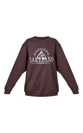 Brown Lakeland Print Sweatshirt | Tops | PrettyLittleThing USA