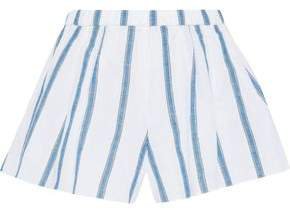 Pleated Metallic Striped Cotton-blend Shorts