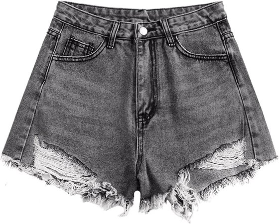 SweatyRocks Women's High Waist Denim Shorts Ripped Raw Hem Jean Shorts Casual Summer Hot Pants with Pockets Light Wash M at Amazon Women’s Clothing store