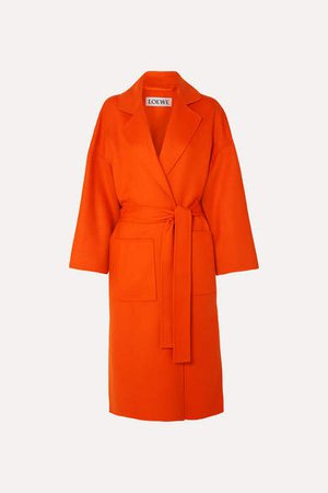 Belted Wool And Cashmere-blend Coat - Orange