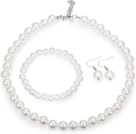 Amazon.com: FINREZIO Faux Pearl Necklace Earring Bracelet Set for Women Wedding Bridal Jewelry : Clothing, Shoes & Jewelry