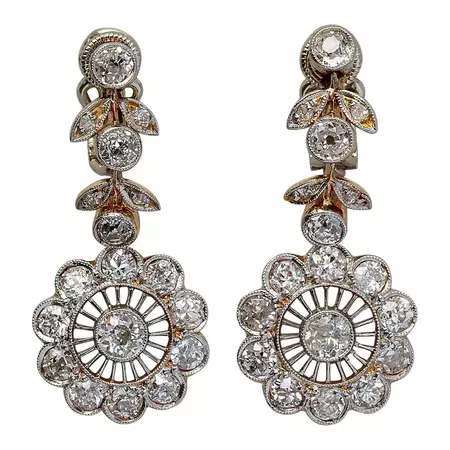 Pair of Edwardian Gold and Diamond Earrings For Sale at 1stDibs
