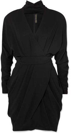 Wrap-effect Crepe Mini Dress - Black