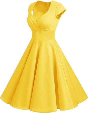 Amazon.com: Bbonlinedress Yellow Vintage Summer Dress 1950s Formal Cocktail Party Women Short Retro Rockabilly Swing Dress Yellow M : Clothing, Shoes & Jewelry