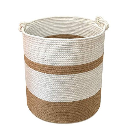 Amazon.com: YouJia Extra Large Cotton Rope Basket 18"x16", Woven Baskets for Storing Blankets, Towels, Toys, Diapers, Books, Yoga mats, Coiled Round White - Brown Laundry Hamper with Handles: Home & Kitchen