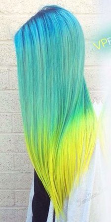 blue and yellow dyed hair
