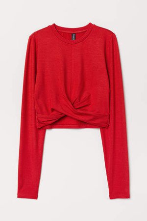 Short Knot-detail Jersey Top - Red