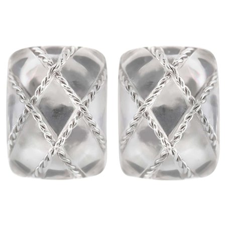 Seaman Schepps Earrings Rock Crystal 18 Karat Gold Large Square Cage For Sale at 1stDibs