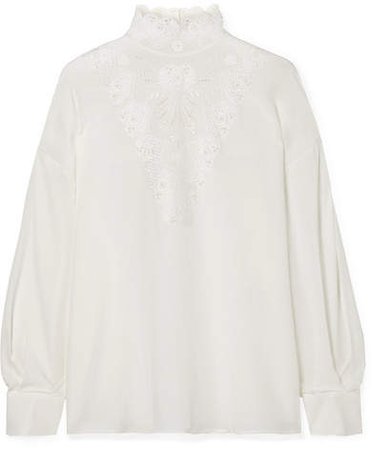Broderie Anglaise Silk Crepe De Chine Blouse - White