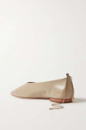 Taupe Chain-embellished leather ballet flats | Porte & Paire | NET-A-PORTER