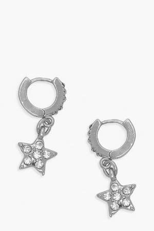Diamante Star Huggie Hoop Earrings | Boohoo