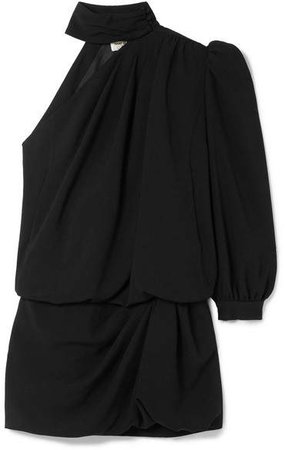 One-shoulder Crepe Mini Dress - Black