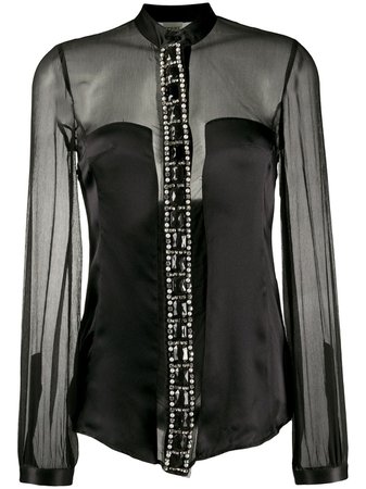 Gianfranco Ferré Pre-Owned Embellished Sheer Panelled Silk Shirt - Farfetch