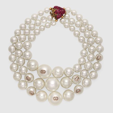 Undefined Undefined Layered pearl necklace with strawberry | GUCCI® US
