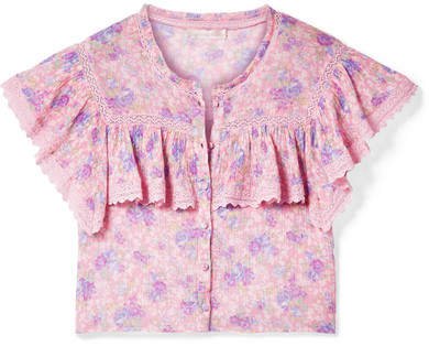 Laurel Cropped Crochet-trimmed Floral-print Cotton-crepon Top - Pink