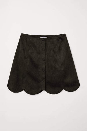 Scallop-hem Skirt - Black