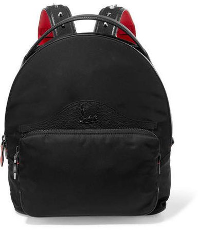 Leather-trimmed Studded Shell Backpack - Black