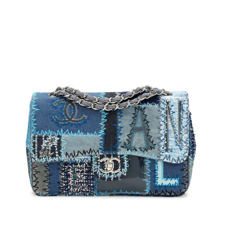 Chanel Blue Tweed, Textile And Leather Patchwork Denim Jumbo Single Flap Bag Silver Hardware, 2015 Available For Immediate Sale At Sotheby’s