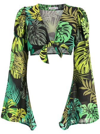 Shop Amir Slama tropical print cropped tie blouse with Express Delivery - FARFETCH