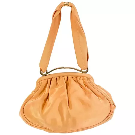 1940s Apricot Twill Hand Bag with Brass Hardware For Sale at 1stDibs | twill handbags, brass twill, apricot handbags