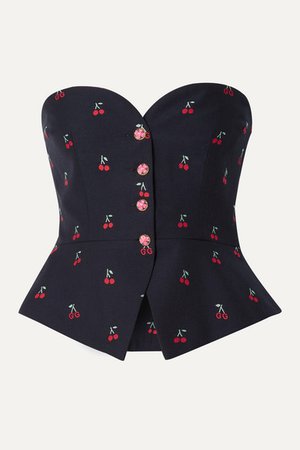 Gucci | Cropped embroidered cotton and wool-blend twill bustier top | NET-A-PORTER.COM