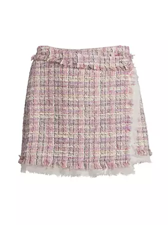 Shop LoveShackFancy Royce Plaid Tweed Wrap Miniskirt | Saks Fifth Avenue