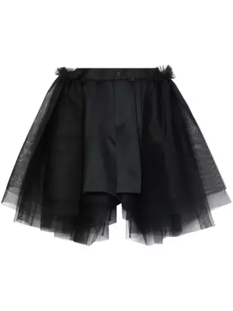 Noir Kei Ninomiya tulle-overlay Tailored Shorts - Farfetch