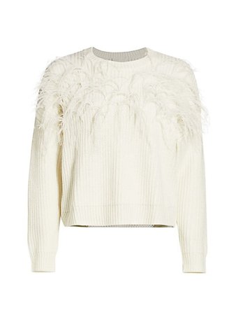 Cinq à Sept Melanie Ostrich Feather Wool-Blend Sweater | SaksFifthAvenue