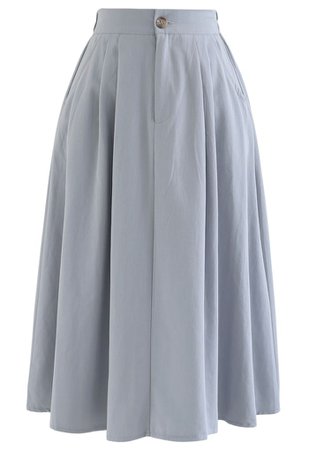 Slant Pockets A-Line Midi Skirt in Dusty Blue - Retro, Indie and Unique Fashion