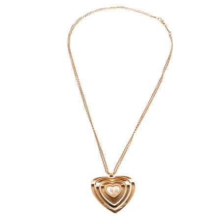 Chopard Happy Spirit Diamond Heart 18k Rose Gold Pendant Double Chain Necklace