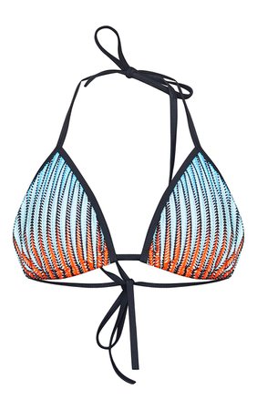 Multi Laser Cut Striped Triangle Bikini Top | PrettyLittleThing USA