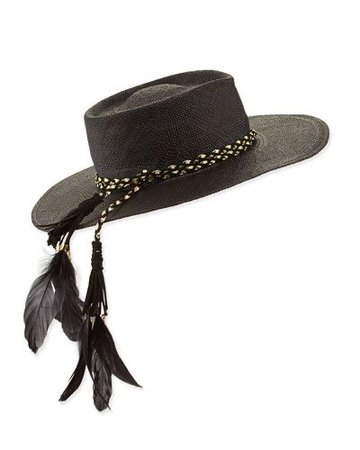 western style hat with feather accessory