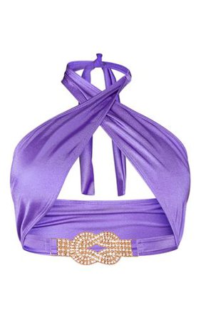 Purple Diamante Jewel Bikini Top | PrettyLittleThing