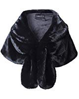 Women Faux Fur Shawl Wrap Stole Shrug Cover Up for Winter Wedding/Party Black at Amazon Women’s Clothing store