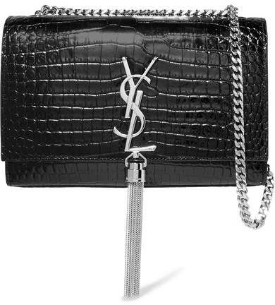 Kate Croc-effect Leather Shoulder Bag - Black