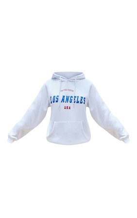 Recycled White Los Angeles Usa Print Hoodie | PrettyLittleThing USA