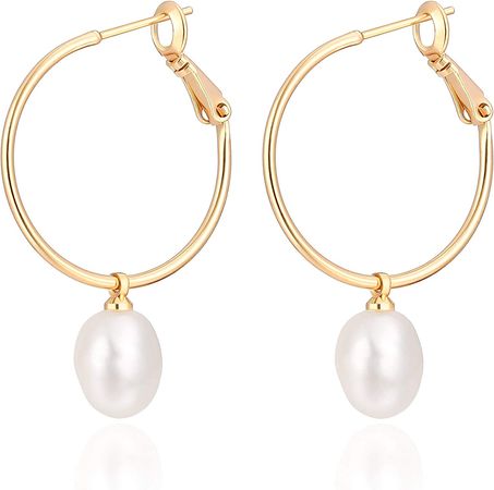 Amazon.com: Gold Huggie Hoop Earrings with Charms Fashion Pearl Drop Dangle Earrings for Women Handmade Karma Circle Jewelry for Ladies Lightweight Pearl Earrings on Christmas: Clothing, Shoes & Jewelry