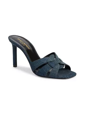 Shop Saint Laurent Tribute Denim Stiletto Sandals | Saks Fifth Avenue