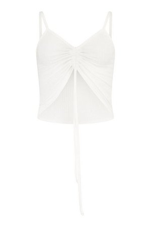 Soft Rib Ruched Front Cami Top | boohoo white